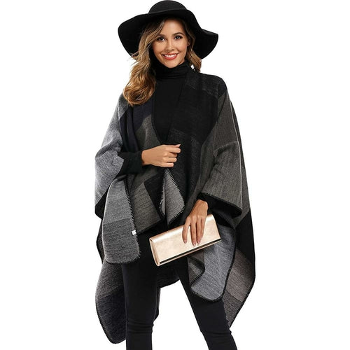 ZORI Premium Wool Blend Poncho Sweater – Winter Wrap Cape for Women