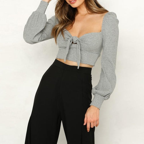 Sexy backless sweater Women lace up knitted crop top Elegant