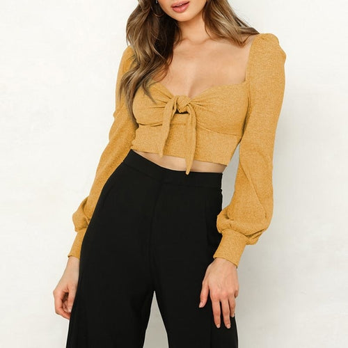 Sexy backless sweater Women lace up knitted crop top Elegant