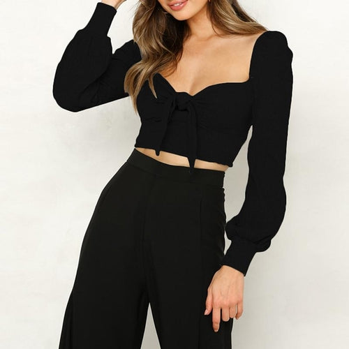 Sexy backless sweater Women lace up knitted crop top Elegant