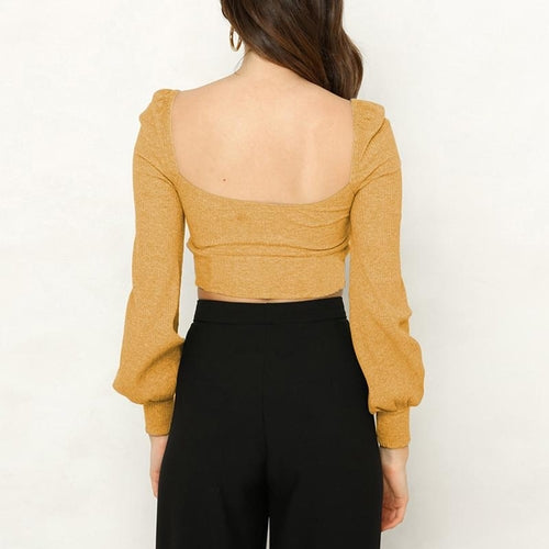 Sexy backless sweater Women lace up knitted crop top Elegant