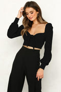 Sexy backless sweater Women lace up knitted crop top Elegant