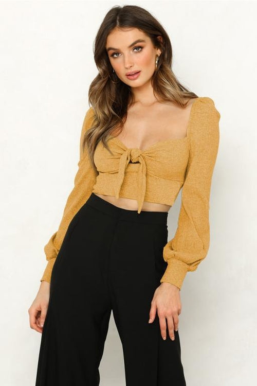Sexy backless sweater Women lace up knitted crop top Elegant