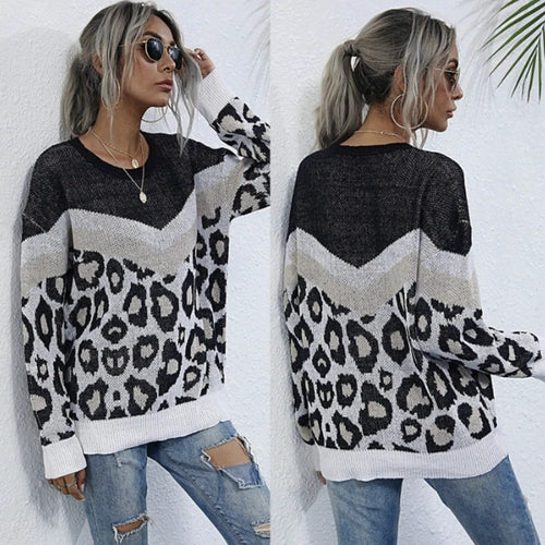 Women’s Leopard Print Round Neck Sweaterv