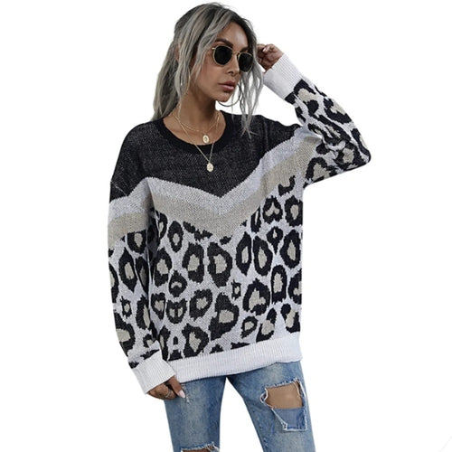 Women’s Leopard Print Round Neck Sweaterv