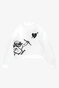 Unisex White Graphic Knit Sweatshirt – “Loyalty Over Love” Statement Edition