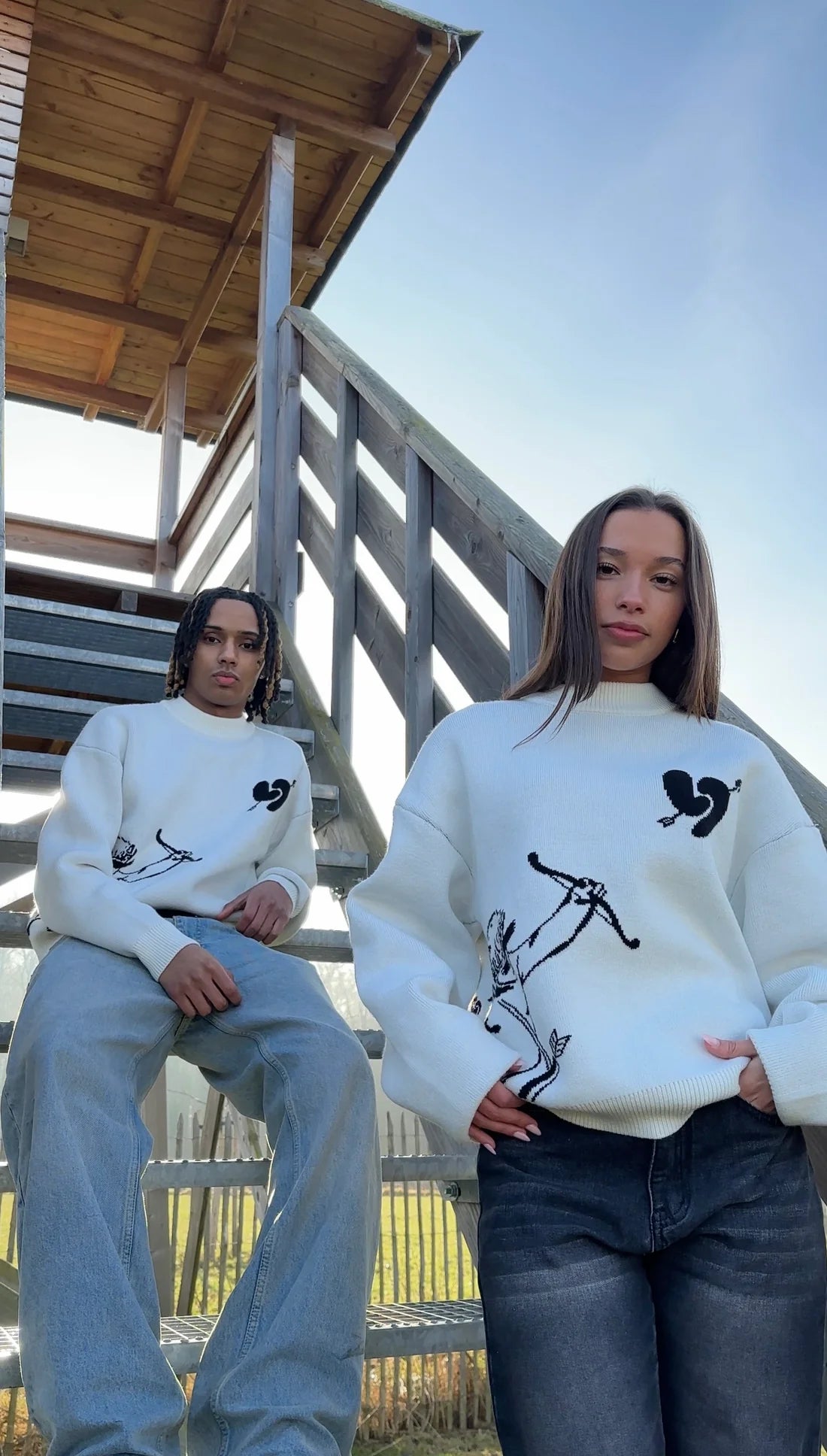 Unisex White Graphic Knit Sweatshirt – “Loyalty Over Love” Statement Edition