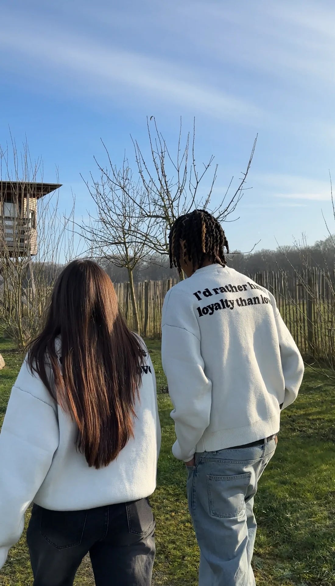 Unisex White Graphic Knit Sweatshirt – “Loyalty Over Love” Statement Edition